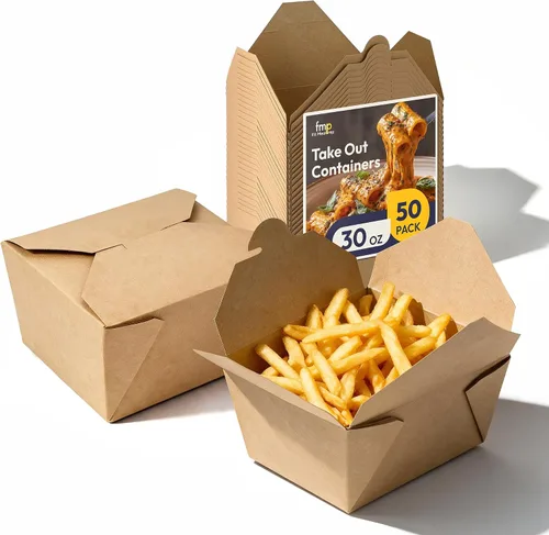 Fit Meal Prep Paquete de 50 recipientes de papel de 30 onzas para alimentos para llevar, cajas para llevar alimentos, aptos para microondas y a