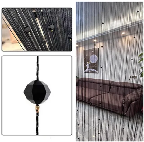 Vista 2 de Cortina decorativa Eve Split para puerta, ventana, pared, panel, divisora de ambientes, bodas, restaurantes, tienda de café, con cristales y borlas