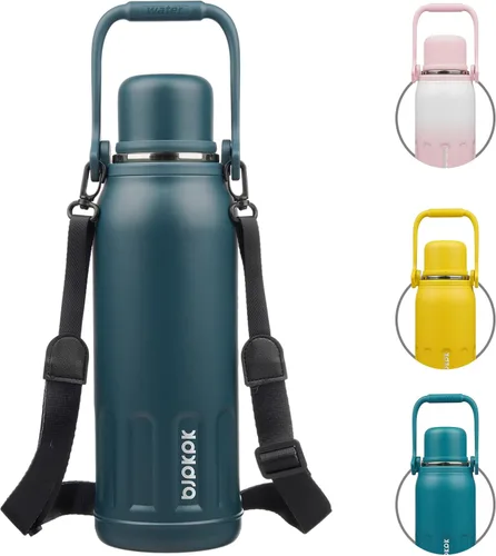 Vista 12 de BJPKPK Botella de agua aislada de acero inoxidable de 27 onzas con asa y tapa de taza, botella térmica de metal de viaje, perla morada
