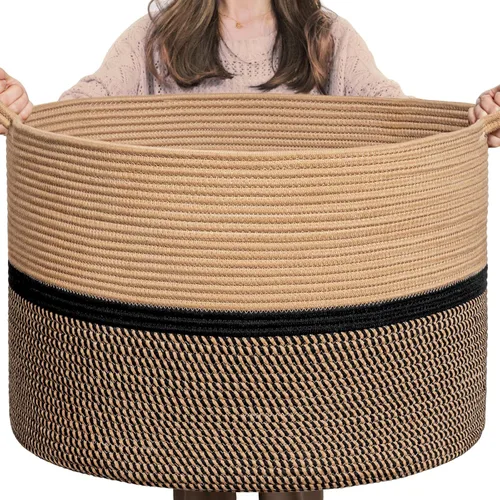 Vista 13 de CHICVITA Cesta de lavandería extragrande, cesta de manta de cuerda tejida para toallas, ropa, cestas de almacenamiento de juguetes, cestas