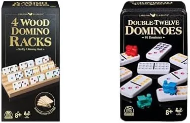 Spin Master Games Juego de Dominó Doble 12 con 91 Piezas y 4 Soportes de Dominó de Madera Paquete - Juego de Accesorios de Dominó Tren Mexicano para