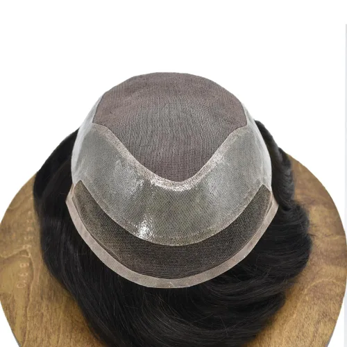 Vista 7 de Toupee - Sistema de cabello humano de repuesto con encaje frontal para hombre, extensiones de pelo tipo tupé mono PU para hombres