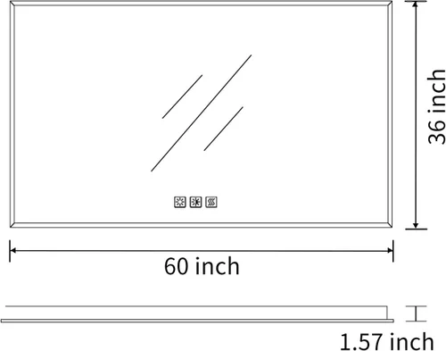 Vista 7 de WELLFOR Espejo LED de tocador de baño de 60 x 28 pulgadas, espejo de pared regulable con pantalla integrada de tiempotemperatura, antivaho, función