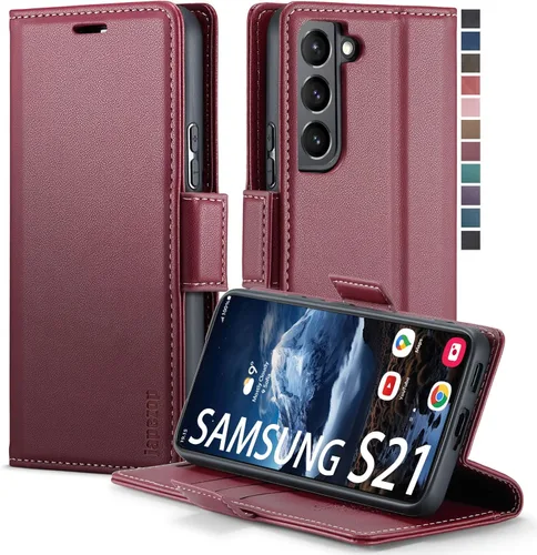 Vista 13 de Funda tipo cartera para Samsung Galaxy S21 5G con tarjetero y bloqueo RFID, función atril magnética, funda de piel con tapa para Samsung Galaxy S21