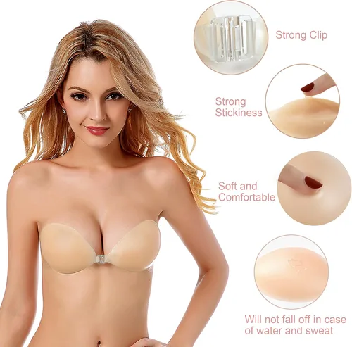 Vista 3 de VICETONE Adhesive Bra Strapless Sticky Invisible Push up Reusable Silicone Bra The Best Off Backless Viscous Bra for Women