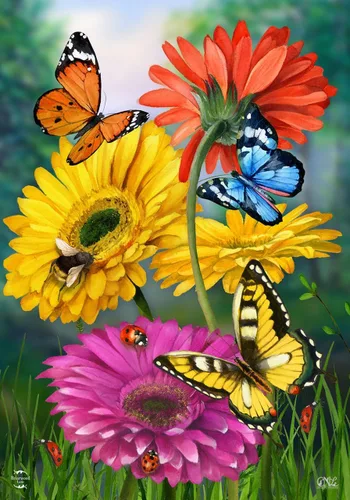 Vista 8 de Briarwood Lane Mariposas en el jardín Spring House Flag