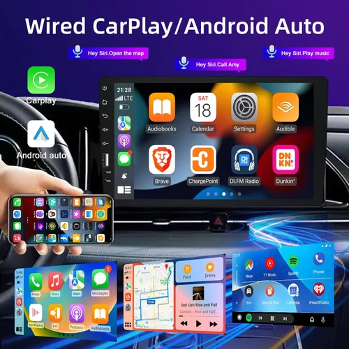 Vista 2 de Estéreo de coche de 9 pulgadas con pantalla táctil de un solo DIN compatible con Apple Carplay y Android Auto, radio de coche Bluetooth con cámara