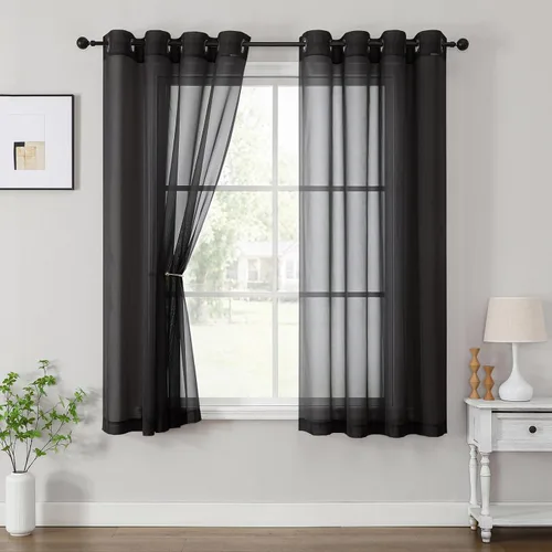 Vista 59 de Cenefa transparente con ojales negros para ventanas, 2 paneles de 52
