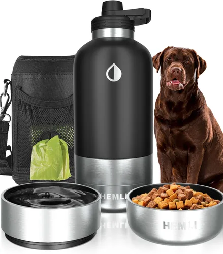 Botella de agua para perros, botella de agua de viaje aislada para perros, dispensador de botellas de agua para mascotas de acero inoxidable,