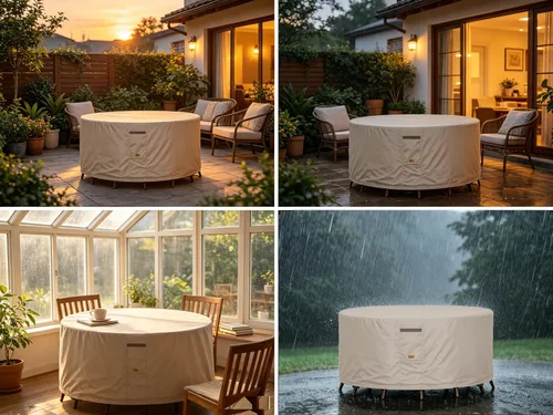 Vista 9 de Fundas para muebles de patio, resistentes al agua, 600D, resistentes a los rayos UV, redondas, para exteriores, pequeñas, redondas, 48 pulgadas