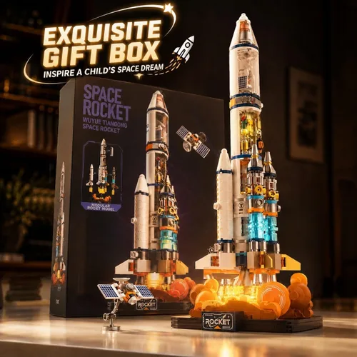 Vista 7 de Space Rocket - Juego de bloques de construcción con luces LED para niños