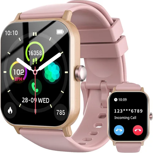 Reloj inteligente para hombres y mujeres con llamadas, rastreador de actividad física de 1.83 pulgadas con monitor de frecuencia cardíaca/sueño Rosa