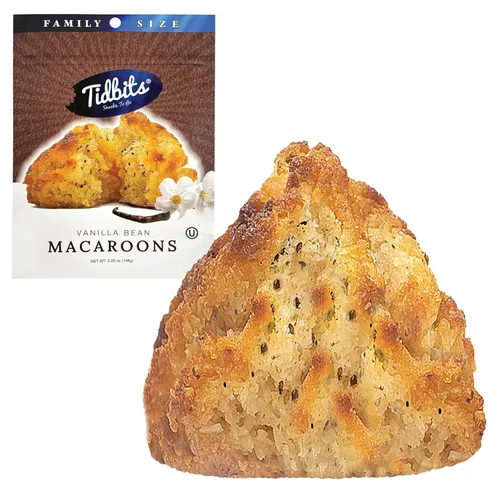 Tidbits Snacks To Go Macarrones de vainilla – 5.25 oz. Tamaño familiar, bocadillos gourmet sin gluten, deliciosas galletas veganas sin lácteos