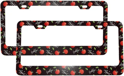Dujiea 2 marcos de matrícula de metal de aluminio con patrón de frutas con tapas de rosca, marco de placa de matrícula de 2 agujeros, soporte para