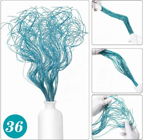 Vista 2 de Ramas Curly Ting Ting con Purpurina Ramas de Navidad Relleno para Jarrones Ramitas Curly Artificiales para Árbol de Navidad Guirnalda Corona Azul