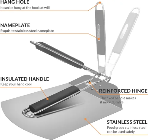 Vista 5 de Pizza Peel BIG HORN - Espátula de pizza de metal con mango de goma, espátula de pizza de acero inoxidable perforada