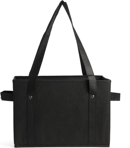 Vista 6 de Earthwise - Juego de 3 bolsas de compras de lujo, plegables y reutilizables, con base reforzada, diseño de cubo (negro)