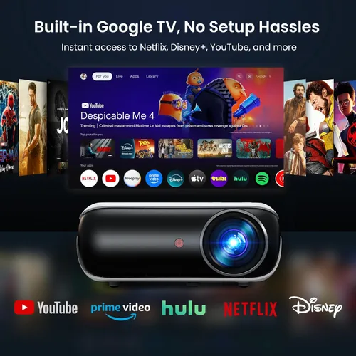 Vista 2 de Proyector inteligente oficial de Google TV, HAPPRUN 4K UHD Home Theater con sonido Dolby, Wi-Fi y Bluetooth, aplicaciones de transmisión integradas