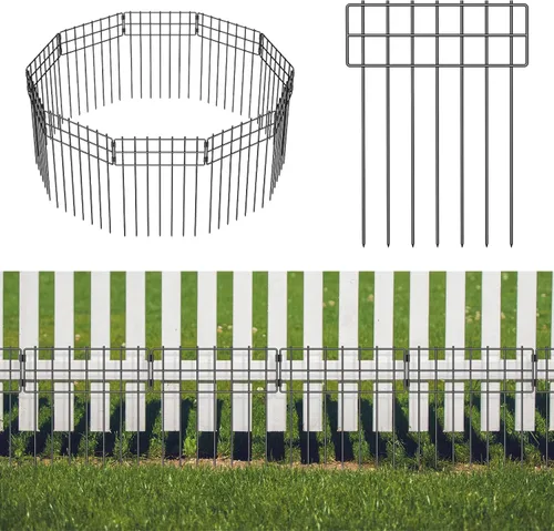 Paquete de 10 cercas de barrera para animales, 17 pulgadas (alto) x 10 pies (largo), cerca decorativa de jardín sin excavación, panel de alambre