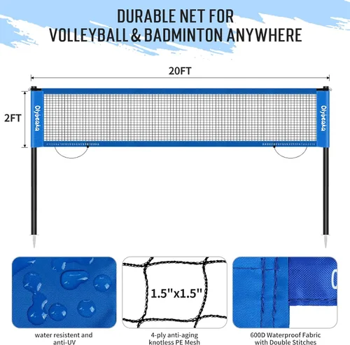 Vista 8 de Juego de red combinada de voleibol y bádminton al aire libre de 20 pies para patio trasero y playa con postes ajustables, red duradera