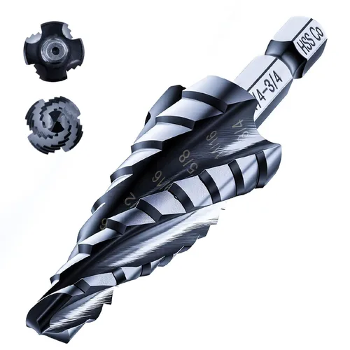 Vista 11 de toolant - Broca de cuatro espirales de cobalto (Pro), broca de paso Unibit lista para impacto, 1/4"-1-1/8", broca de paso hexagonal de 1/4 pulgadas