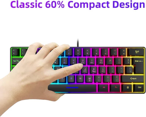 Vista 5 de Teclado iluminado con cable para juegos retroiluminado, teclado mecánico 60% teclados de computadora teclados de PC para juegos de máquina