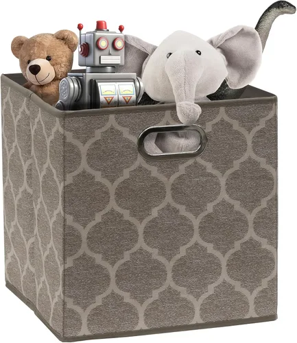 Vista 7 de SIMPLE HOUSEWARE Cubo de almacenamiento plegable de tela de 11 pulgadas con asas, diseño impreso, paquete de 6, color beige