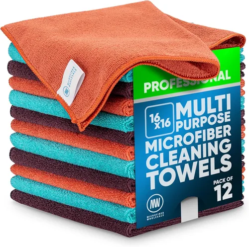 Vista 11 de MW Pro - Paño de limpieza de microfibra Morado Paquete de 12 16 x 16 pulgadas Toallas de microfibra multiusos – Limpias, polvo, pulido