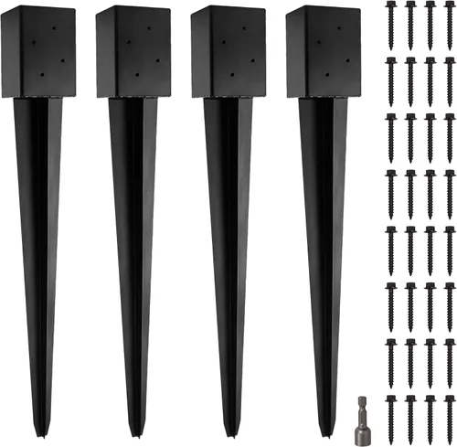 Vista 10 de LADECH Anclaje con Pico para Poste de Cerca 4x4 de 36" de Longitud Metal Negro con Recubrimiento en Polvo – Anclajes para Poste de Buzón – Se Ajusta