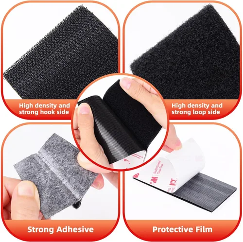 Vista 4 de Cinta de gancho y bucle (1 pulgada × 4 pulgadas), tira adhesiva de alta resistencia, cinta autoadhesiva entrelazada, tiras de montaje adhesivas