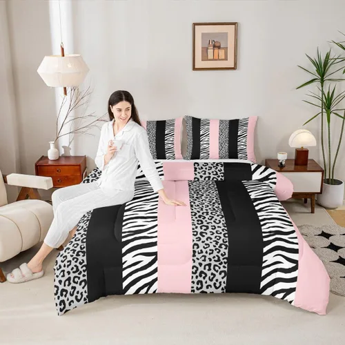 Vista 30 de Juego de edredón para niños con estampado de leopardo, tamaño Queen, juego de ropa de cama de moda de piel de guepardo abstracto, decoración