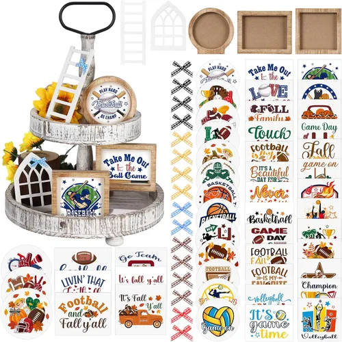 Bencailor Juego de 48 Piezas de Decoración Intercambiable para Bandejas Escalonadas de Temporada Estilo Granja Vacaciones Otoño Halloween