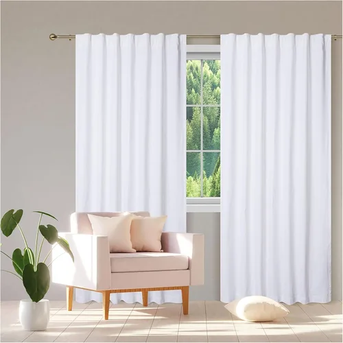 Vista 17 de Juego de 2 paneles de cortinas de lino natural con pestaña superior de 50 x 63 pulgadas, cortinas largas de lino para sala de estar y dormitorio