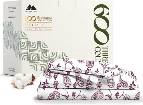 Vista 100 de Mayfair Linen Juego de sábanas de 100% algodón egipcio, tamaño individual (paquete de 2) – Sábanas de lujo blancas de 600 hilos, tamaño individual