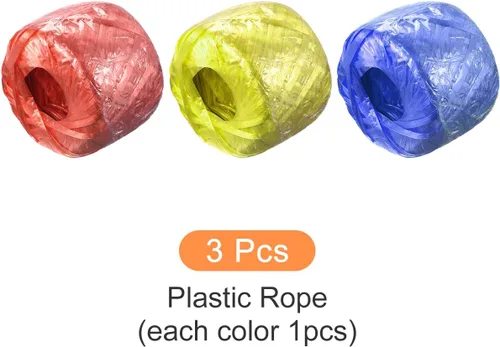 Vista 5 de Cuerda de nailon de poliéster [para embalaje incluido en el hogar] -328.1 ft/328 pies/3 rollos de plástico, rojo, amarillo, azul