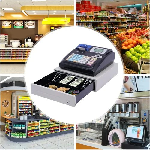 Vista 5 de Sistema POS electrónico de caja registradora con teclado de 48 teclas y cajón bandeja de efectivo e impresora térmica para pequeñas empresas