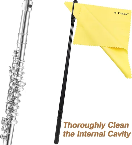 Vista 2 de Kit de limpieza de flauta, juego de cuidado de flauta, varilla de limpieza de flauta con 4 paños de limpieza de flauta, juego de cuidado