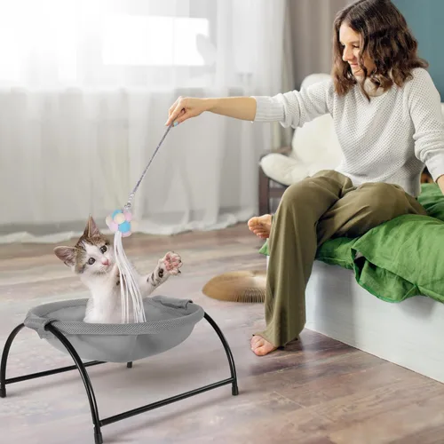 Vista 7 de Elevon Elevated Cat Bed, Free-Standing Cat Hammock Bed, Pet Bed with Metal Frame for Indoor Outdoor, Machine Washable & Breathable Easy Assembly, up