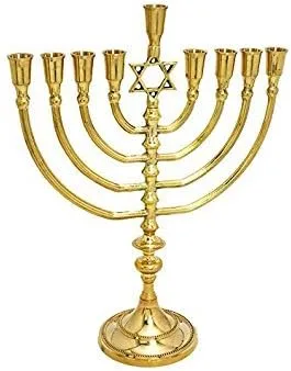 Portavelas de menorá de Hanukkah Massive XL de latón macizo/cobre de 14 pulgadas con estrella de David en la parte superior, Israel Hanukkah