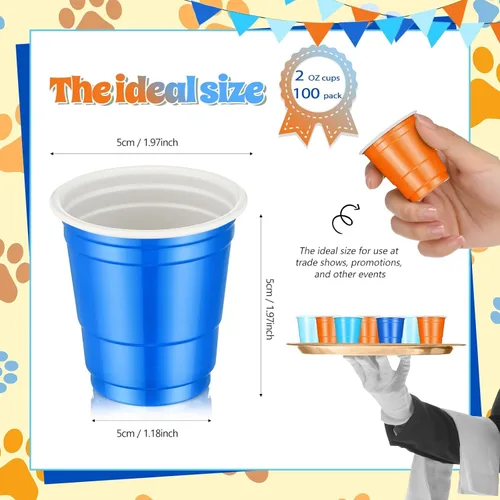 Vista 113 de Roshtia Paquete de 100 vasos de plástico de 2 onzas, mini vasos de chupito desechables de graduación de 2 onzas para fiesta de graduación, boda