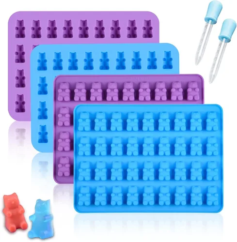 Vista 8 de Moldes de Gomitas de Oso de Silicona para Dulces – Moldes de Gomitas de Chocolate de Tamaño Mini con 2 Goteros de Silicona Antiadherente de Grado