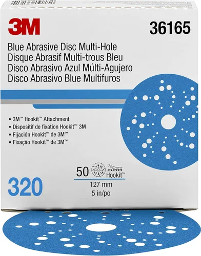 Vista 35 de 3M 3M-36142 Hookit disco abrasivo azul multi-agujero, 3" 80 Grado