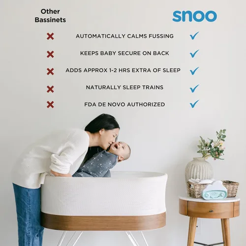 Vista 3 de SNOO Smart Sleeper - Cuna para bebé junto a la cama con movimientos de balanceo automáticos y ruido blanco relajante - Ideal para bebés recién