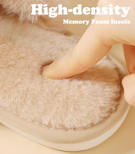 Vista 5 de Ankis - Pantuflas negras, grises y blancas para mujer, mullidas, afelpadas y cómodas con banda cruzada, espuma viscoelástica y punta abierta