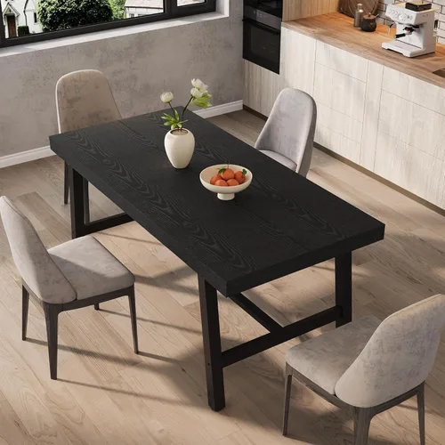 Vista 3 de GarveeHome Mesa de Comedor Industrial para 4-6 Personas, Mesa de Cocina de Madera de 63" de Largo con Marco de Metal Resistente y Acabado Negro