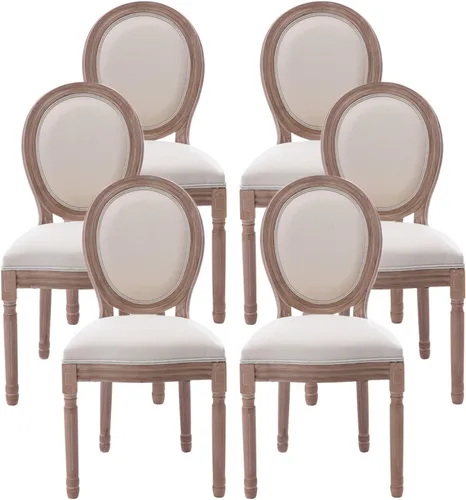 Vista 14 de Nrizc - Juego de 4 sillas de comedor de estilo francés rústico, sillas de tela de granja con respaldo redondo, silla de comedor de ratán, sillas