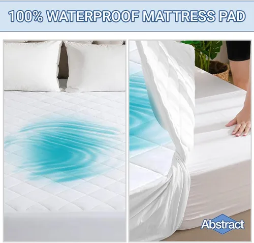 Vista 2 de Almohadilla para colchón Abstract, protector de algodón impermeable, color blanco