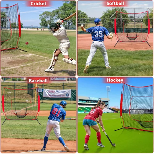 Vista 6 de F2C 7'x7' Baseball and Softball Practice Net Portable Hitting Pitching Net with Strike Zone Target, Carry Bag, for All Skill Levels
