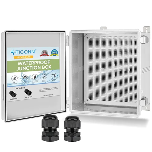 Vista 27 de TICONN - Caja de conexiones eléctricas impermeable IP67, recinto de plástico ABS con tapa con bisagras con placa de montaje, soportes de pared