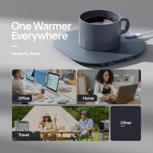 Vista 7 de Calentador de taza de café, almohadilla de silicona de calentamiento automático para botella de leche, café, bebidas, té, portátil y enrollable
